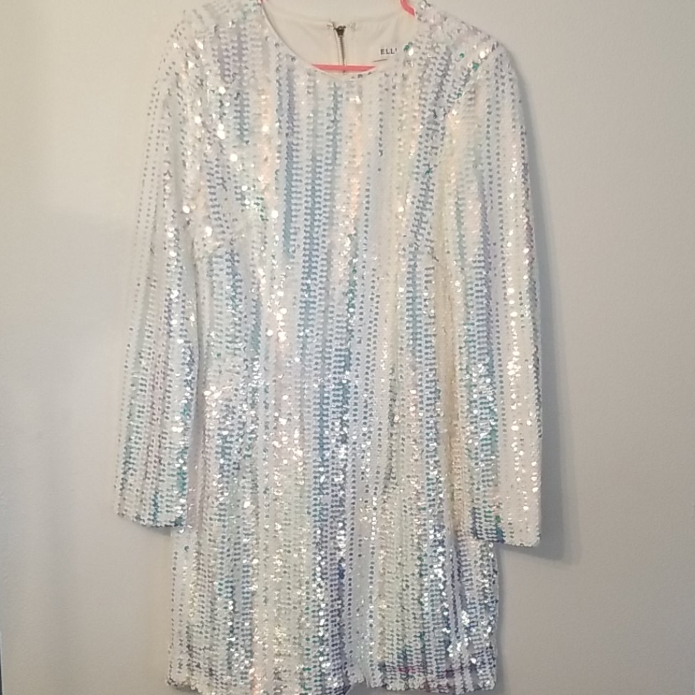 Elliatt Iridescent long sleeve sequined dress